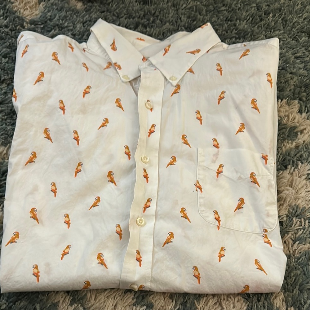 White Shirt with Orange Bird Print